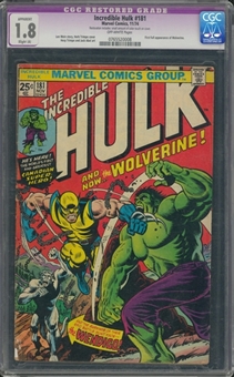 1974 Marvel Comics "The Incredible Hulk" #181 -  First Appearance of the Wolverine - CGC 1.8 (R)